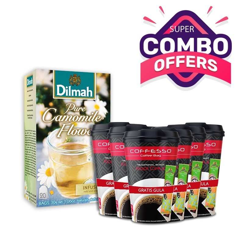 

COMBO Dilmah Camomile Tag Tbag 20s + Coffeso Cup to go black 6Cup