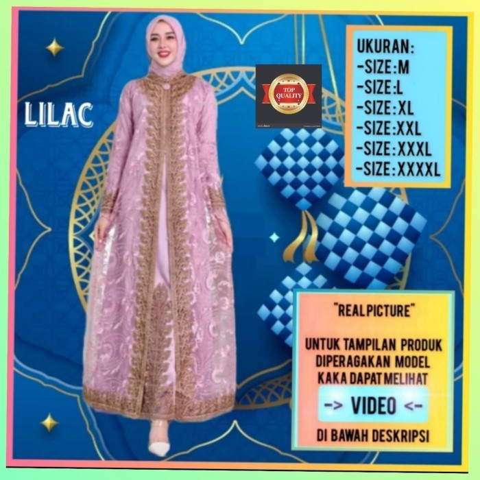 baju gamis wanita  daena jumbo dress pesta brukat abaya maroon - Lilac, S