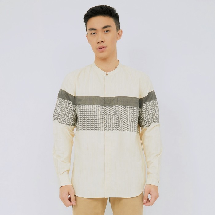 [Baju Koko Lebaran 2024] M231 Kemeja Pria Koko Panjang Cream 2466 - M