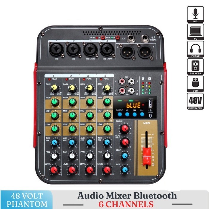 Mixer Audio Podcast DJ Karaoke Mini Bluetooth 6 Channel