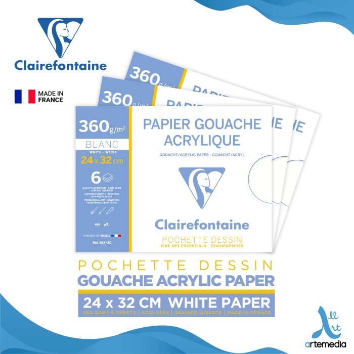 

Clairefontaine Mixed Media Paper 24x32cm Kertas 360gsm untuk Gouache & Acrylic