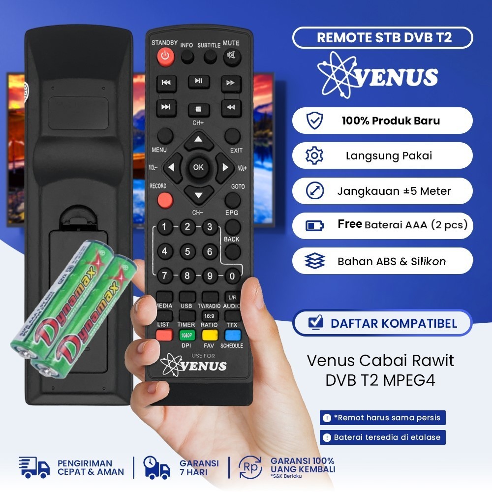 Remot Remote Set Top Box Dvb-T2 Venus Cabe Rawit DVB T2 MPEG4 XTreamer Bien1 tanpa setting