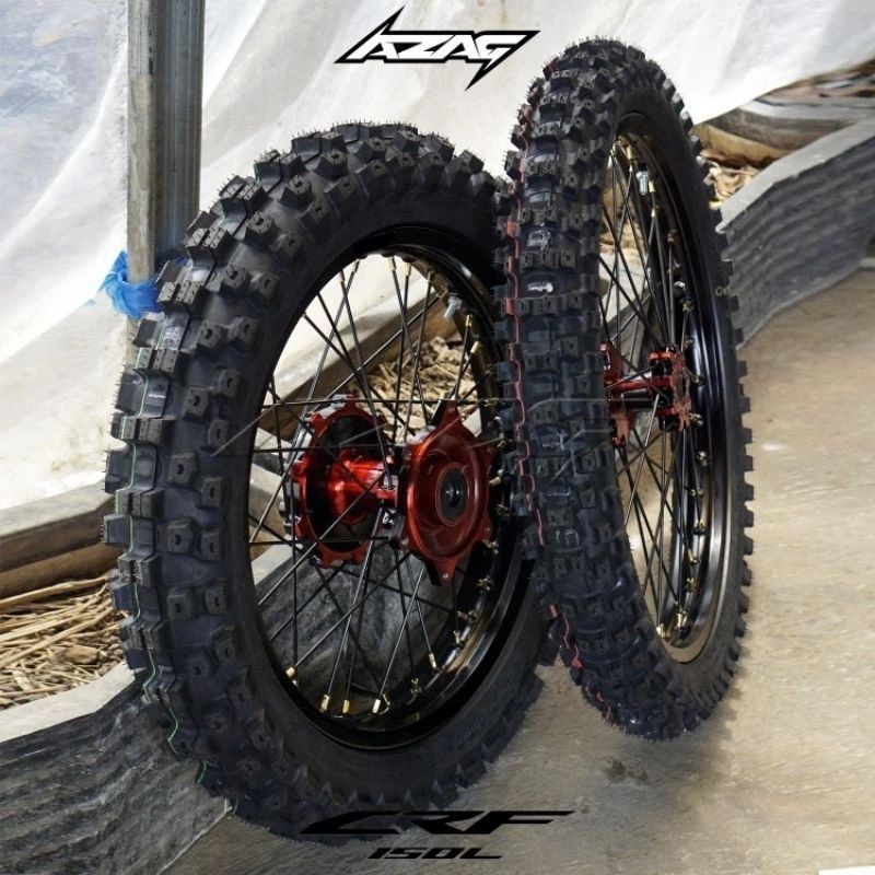 BAN SET CRF 150 L CROSS TRAIL 16 19 VELG TK RACING BAN DUNLOP DGX 01 TROMOL 2 TONE