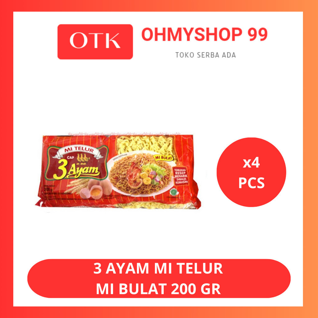 

3 Ayam Mie Telur Merah Mie Bulat 4x200gr