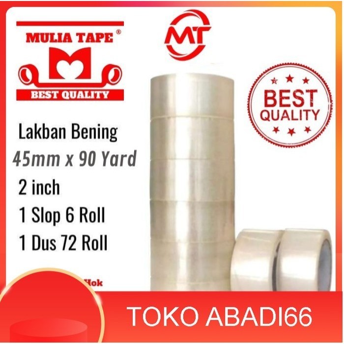 

Lakban Mulia Tape Ukuran 45mm X 90 Yard Kemasan 1 Dus - Putih