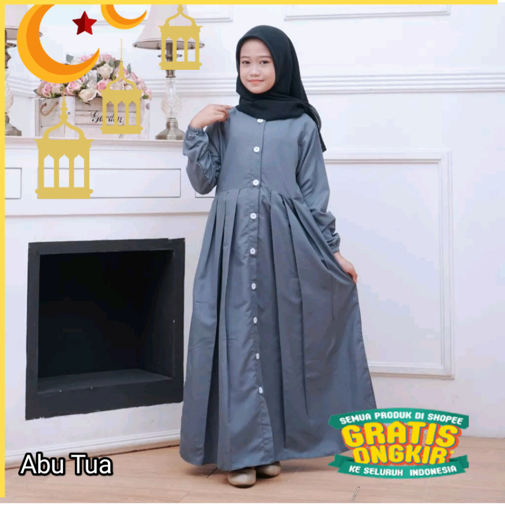 GAMIS ANAK GAMIS KATUN POLOS GAMIS ANAK PEREMPUAN FULL KANCING USIA 7-12th/Maron merah bata red anak