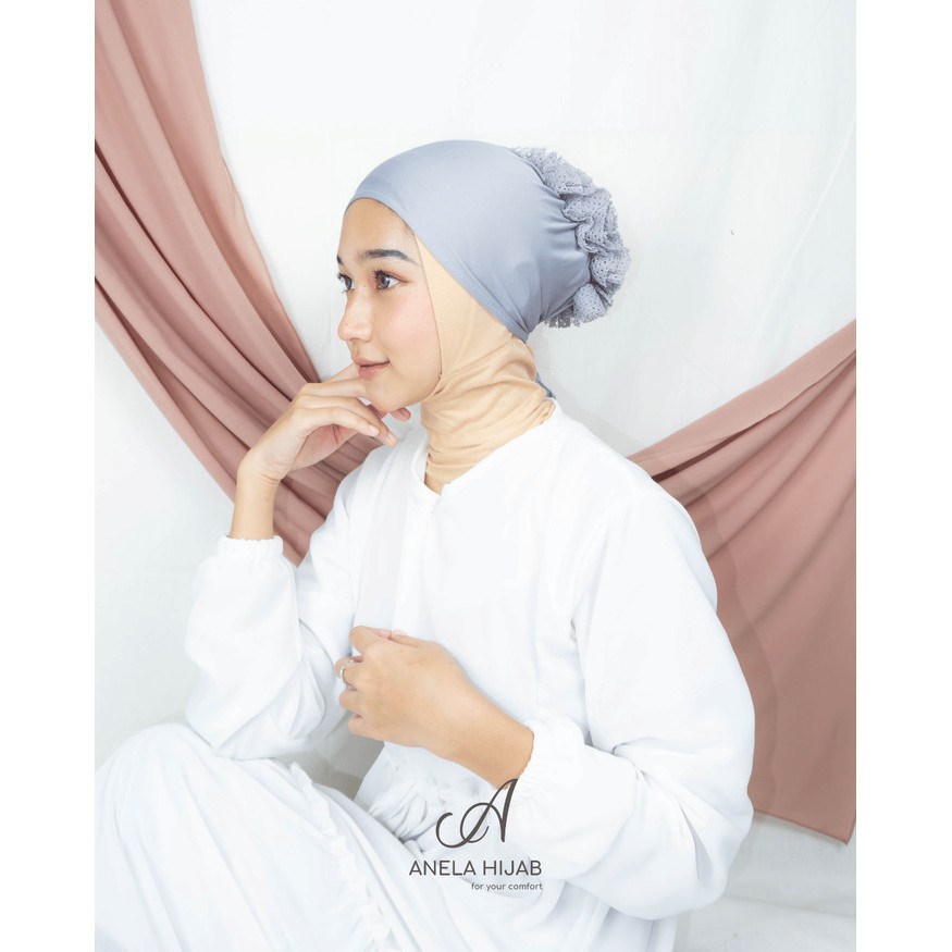 Inner Hijab Turki Cepol Renda  Brukat Polos / Ciput Cempol - MAUVE