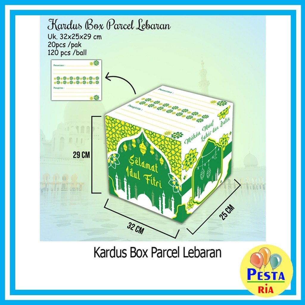 

Box Parcel Lebaran 32x25x29cm /Kardus Eid Mubarak/Dus parcel Idul Fitri/Kemasan Bingkisan Parcel Paket sirup biskuit / Sembako / Hampers / eid mubarak Idul FItri / Dos lebaran / dos / kardus