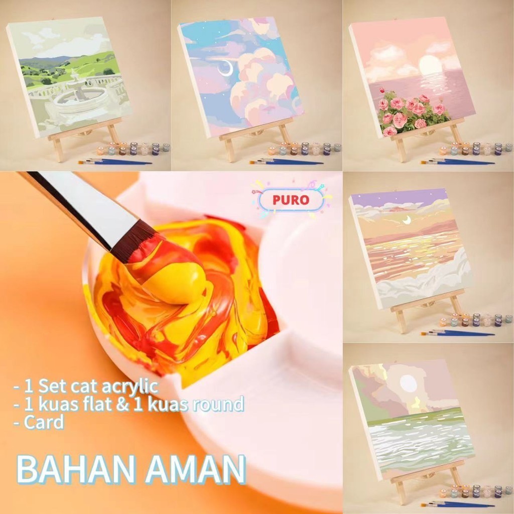 

DIY Paint By Number 20CM Kit 1 Set Kanvas Lukis Nature Bunga Series DIY Paint By Number With Frame