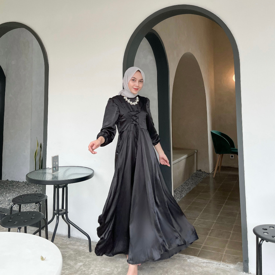 ZAVIRA Amara Dress - Gamis Satin - Dress Kondangan - Dress Wanita - Dress Korean Style - Gamis Pesta