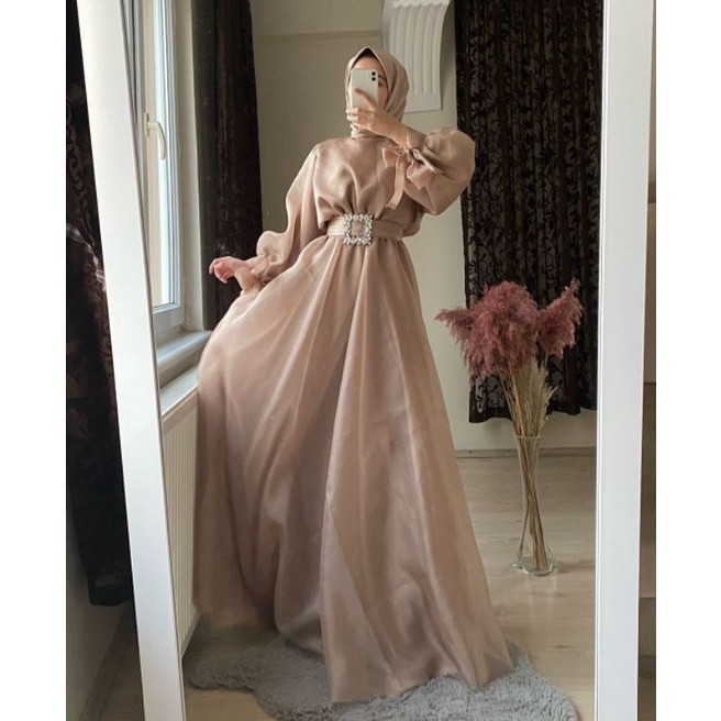 Baju Lebaran 2024 / Gaun muslim organza silk premium elegant Murah - Hanum Dress