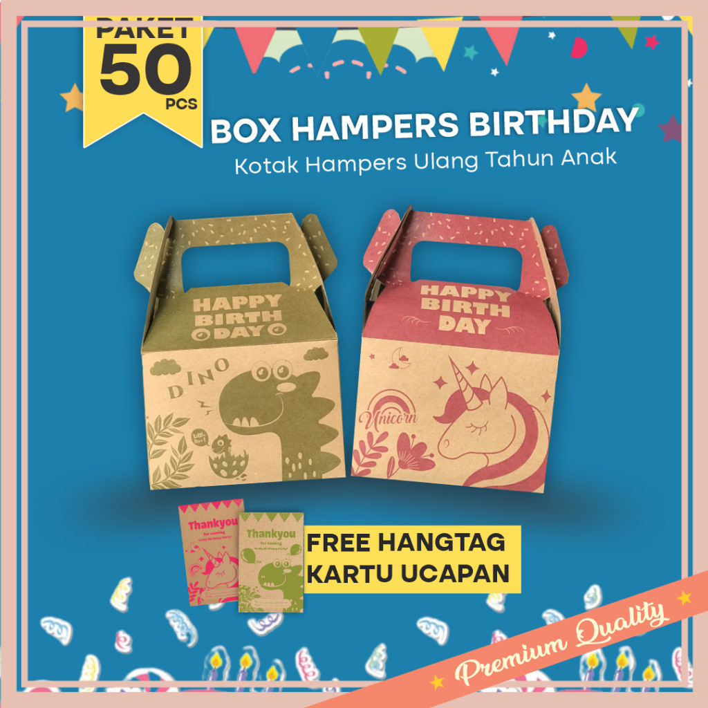 

HAmpers Lebaran Murah / Gift Box Ulang Tahun Anak 50pcs / Gable Box Bingkisan Snack Ultah anak / Giftbox Birthday Anak (Paket 50pcs)