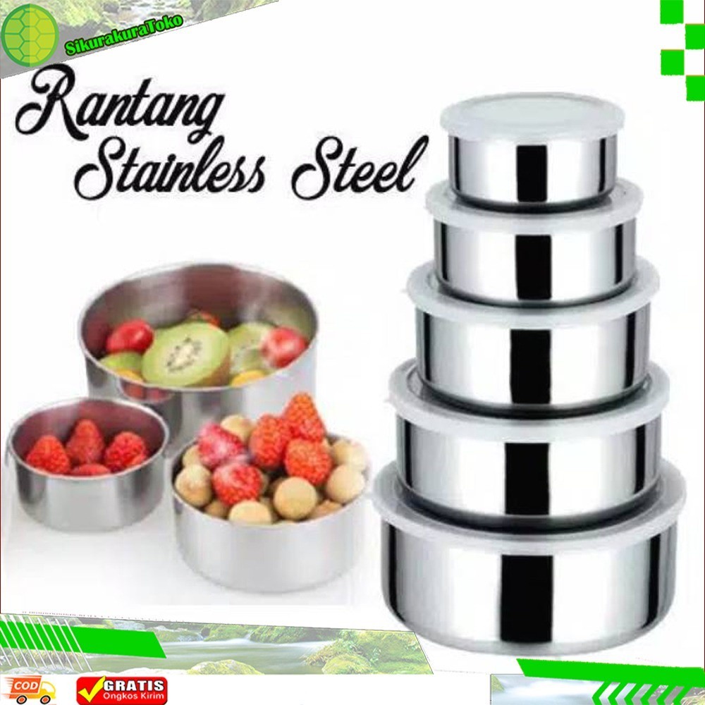 Promo [325 gr] 1 Set Isi 5 Panci Rantang Susun Stainless Steel Dengan Tutup Jumbo Besar