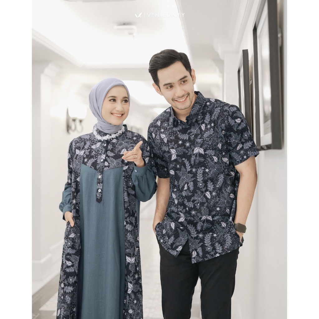 Riana Couple Ventedaily Baju Pasangan Muslim Sarimbit Lebaran Kondangan Gamis Dress Batik Katun Combi Polos Kemeja Kurta Kombinasi Mewah Cowok Cewek All Size