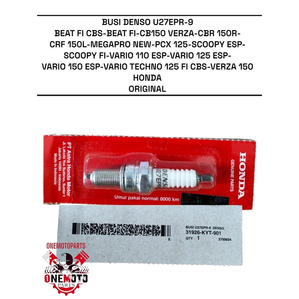 DENSO BUSI U27EPR-9 BEAT CBS FI CB150 VERZA CBR 150R HONDA 31926-KYT-901 ORIGINAL