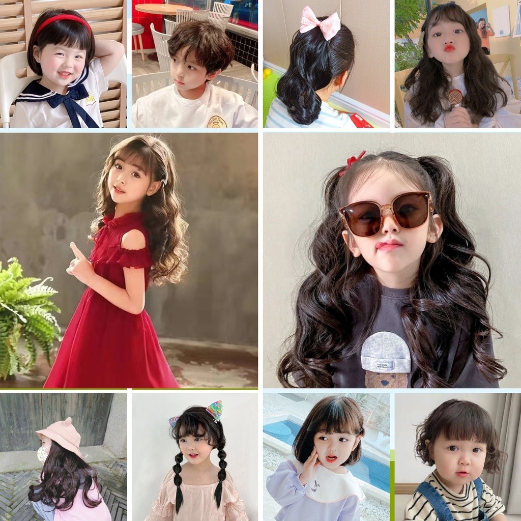 Rambut Palsu Anak Wig Anak Rambut Palsu Lucu Anak Cowok Cewek Pita Aksesoris Rambut