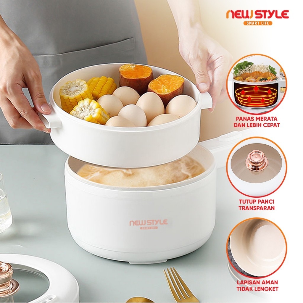 Newstyle Panci Listrik Y25 Lapisan Keramik Anti-lengket Electric Pot Portable