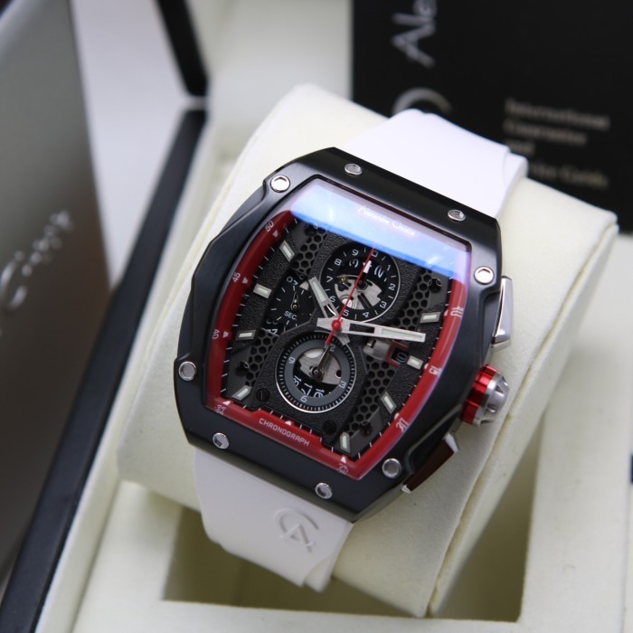 jam tangan pria alexandre christie ac 6608 black white original