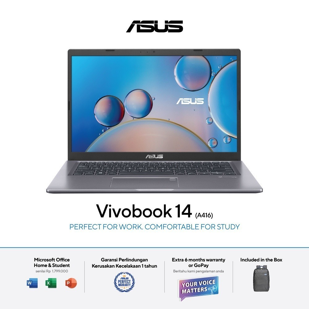 Laptop ASUS Vivobook 14 A416MAO Celeron / N4020 / 8Gb / 256 Gb SSD / Win 11 / OHS 2021