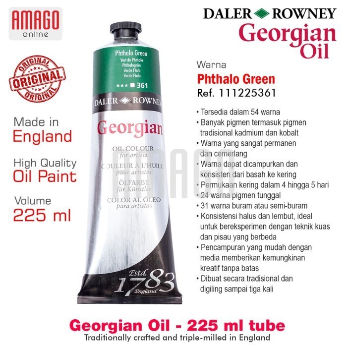 

Cat Minyak Lukis DALER-ROWNEY Georgian Oil Paint 225 ml - Phthalo Green - 111225361