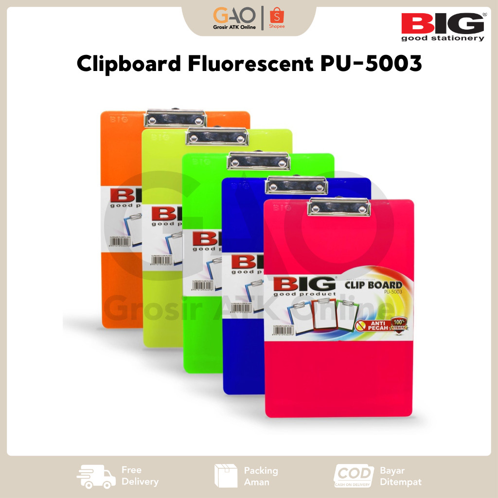 

Clipboard Fluorescent BIG PU-5003 Papan Ujian Warna Fluorescent Ukuran F4 Folio PU-5003