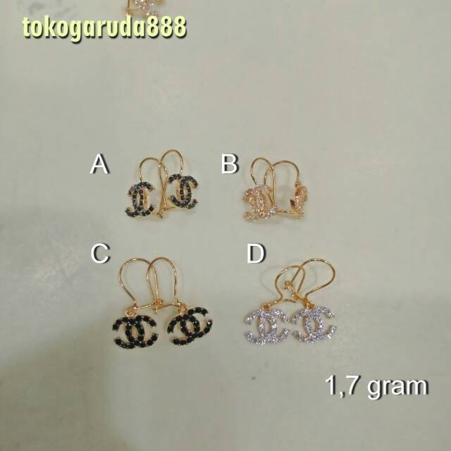 Anting giwang asli  700 70 22 gantung stud permata putih hitam