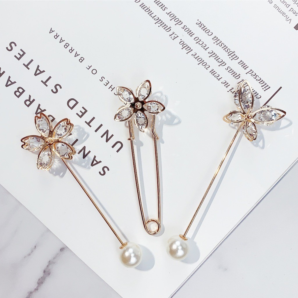 Brooch HIJAB Aksesoris Lebaran 2025 Tuspin PENITI TUSUK Bros Set Mutiara Pin Tutup Import PREMIUM