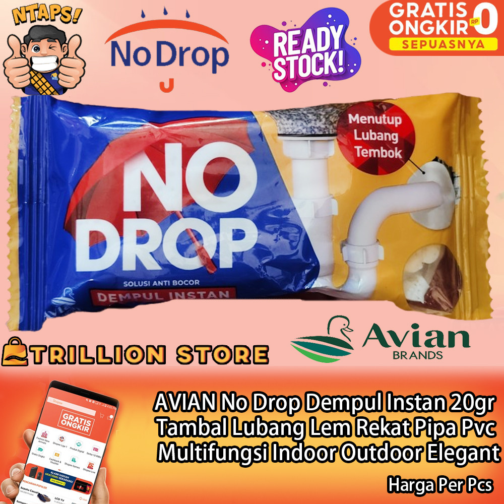AVIAN No Drop Dempul Instan Tutup Bocor Sealent 20 Gram Lubang Rusak Lem Rekat Dinding Kayu Plastik 