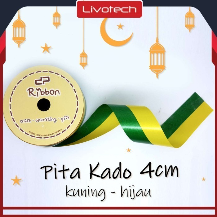 

1 Roll Pita Kado Jepang Hijau Kuning 40mm x 14m Ribbon Jepang 1.5" Pita Lebaran 4cm
