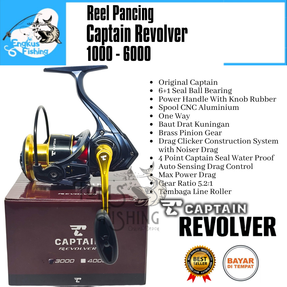 Reel Pancing CAPTAIN REVOLVER 1000 - 6000 (6+1 Seal Bearing) Power Handle Murah - Engkus Fishing