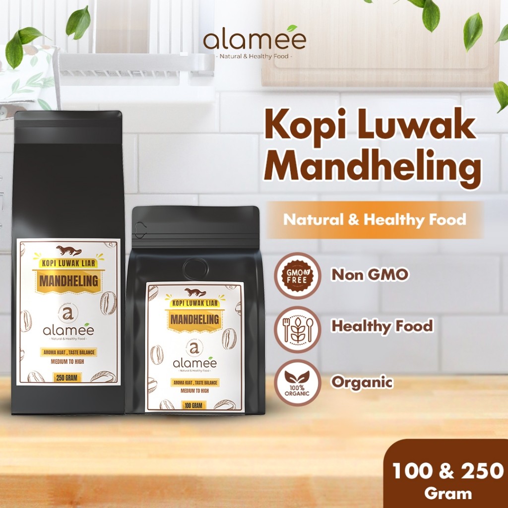 

ALAMEE Kopi Luwak Mandheling Arabica Bubuk Halus Kopi Arabika Tanpa Gula Medium Dark Roast 250gr