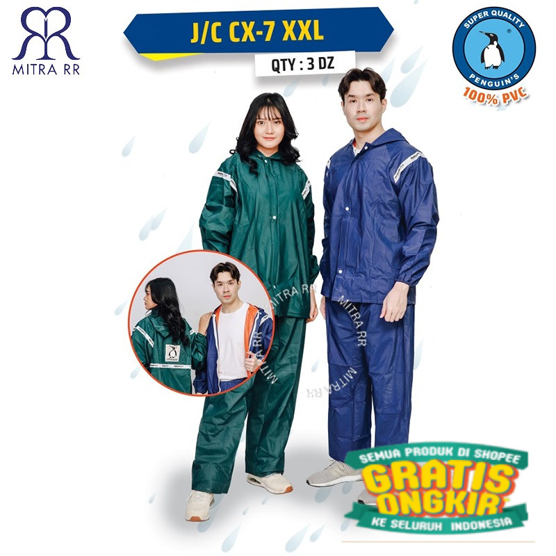 TK / Jas Hujan Stelan Jaket Celana CX-7 | Penguins P-333 Jas Hujan Setelan Ferrari 100% PVC Super Te