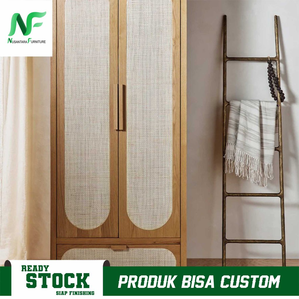 Lemari Pakaian Kayu Jati Kombinasi Rotan Lemari Penyimpanan Baju Lemari Minimalis Retro