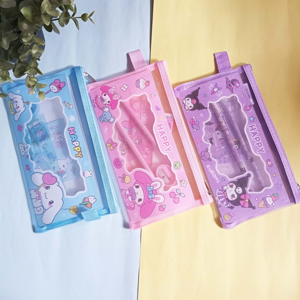 

Fancy Study Set Zipper Motif Sanrio 6017 Bill / Paket Alat Tulis Pencil Case Jaring 6 In 1 Murah