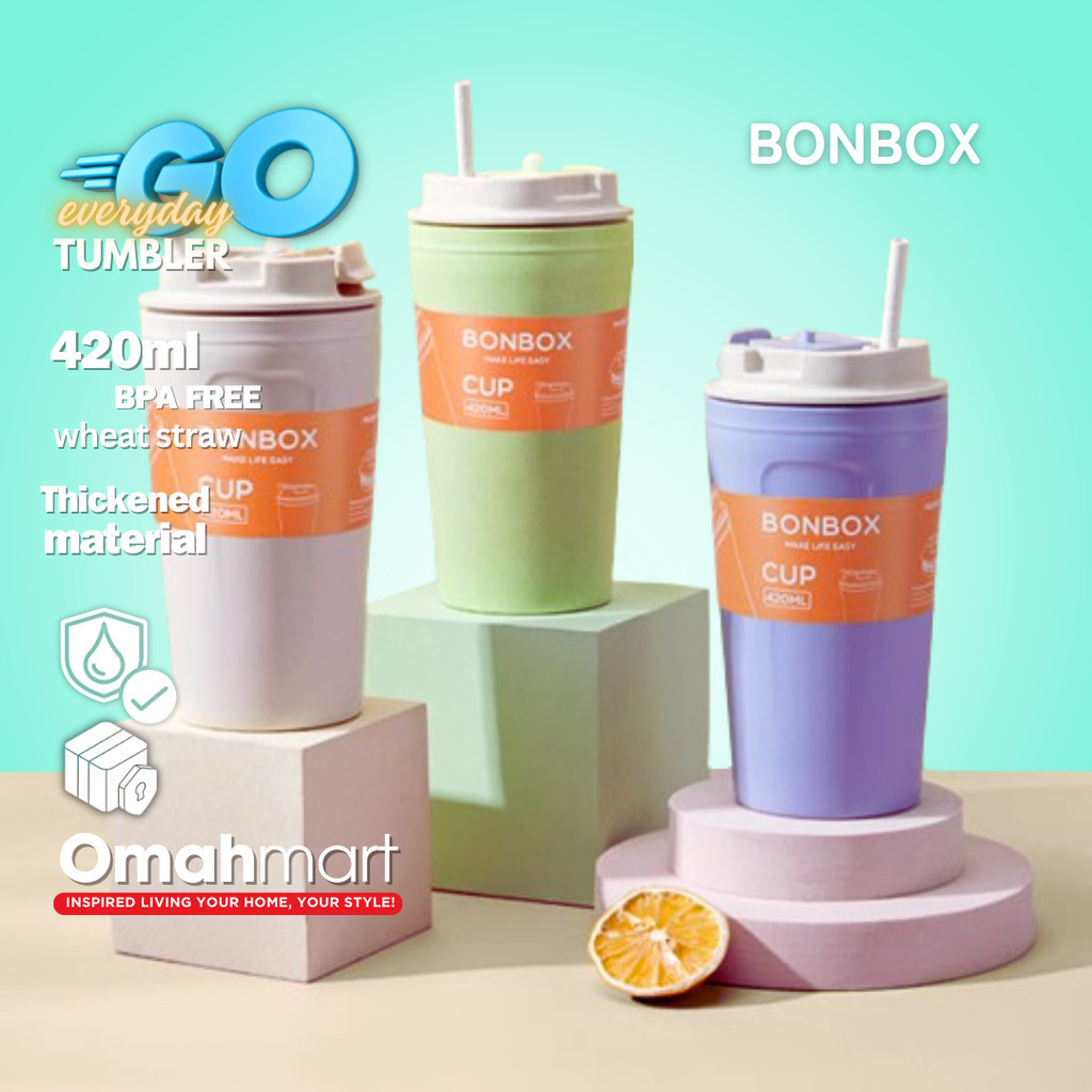 BONBOX Botol Minum Tumbler Gelas Plastik Travel Cup Lucu Aesthetic BPA Free 420ml BKL0603