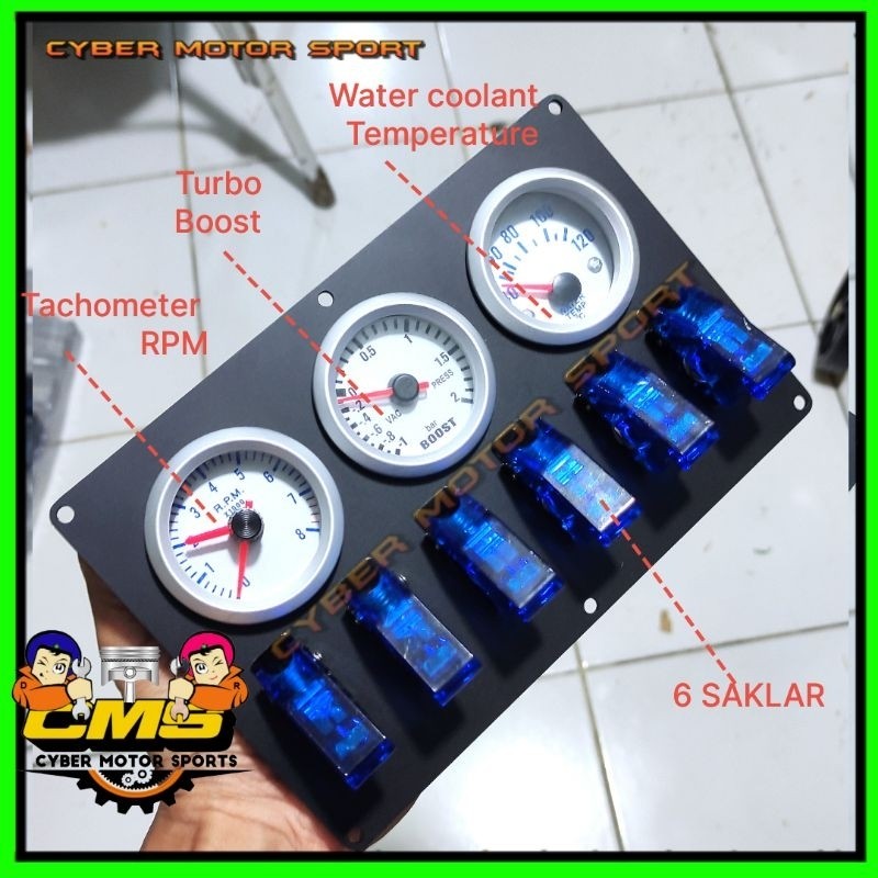 Gauge dashboard panel Tachometer diesel bensin Rpm Boost turbo water temperature. saklar 6 gang rock