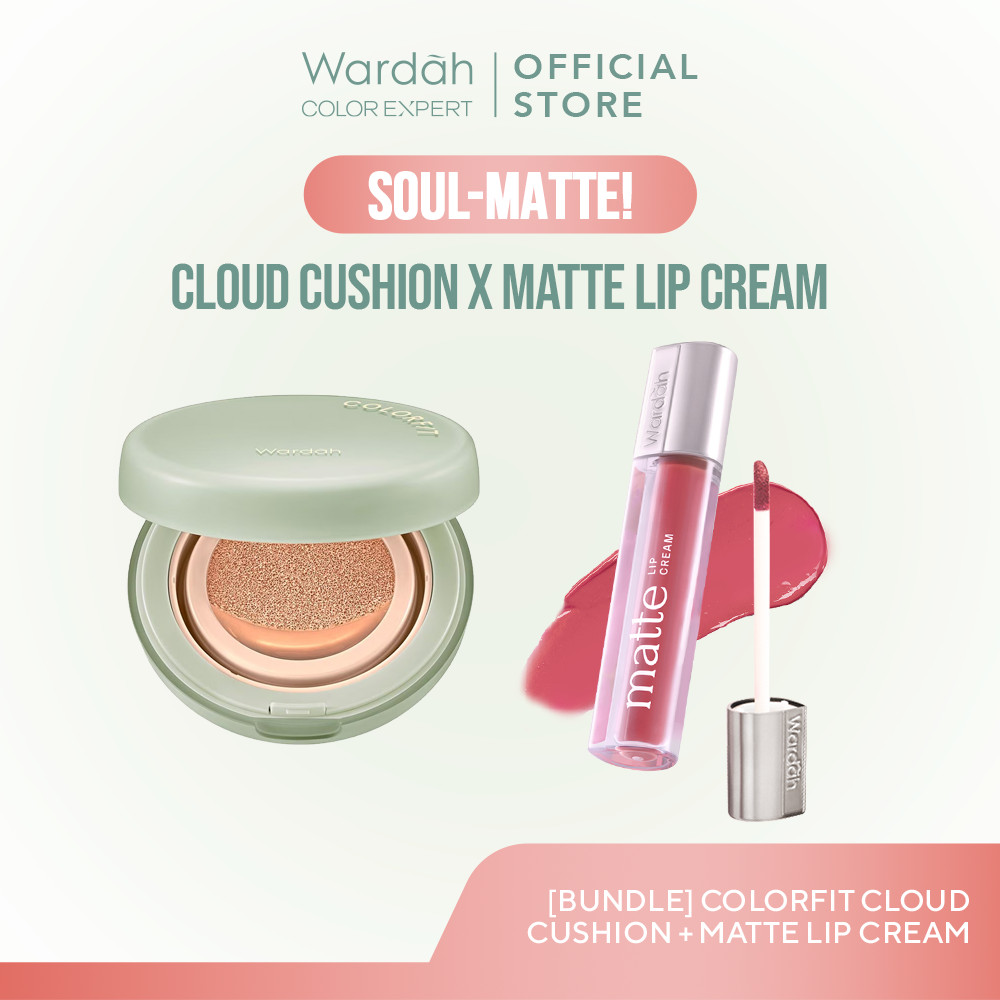 [SOUL-MATTE CLOUD CUSHION + MATTE LIP CREAM BUNDLE] WARDAH Paket Colorfit 5D Blur Cloud Cushion Matt