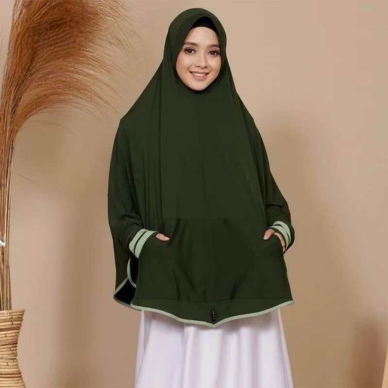 hijabinspo - Malika Hijab Instan Khimar Bergo Lengan Panjang Saku Kinanti Jilbab Bahan Jersey Syari 