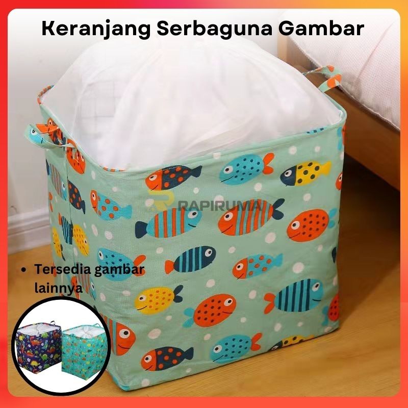 Keranjang Serbaguna Gambar Lucu / Keranjang Storage Box 100Liter /Keranjang Baju Kotor & Serbaguna