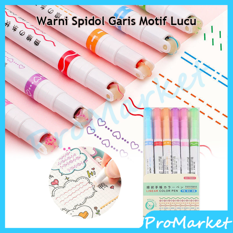 

Spidol Garis Aesthetic Warna Warni Spidol Garis Motif Lucu 1 Set 6 Pcs Pulpen Roller Pen Higlighter Random / Spidol Garis Line Marker Alat Tulis Kantor
