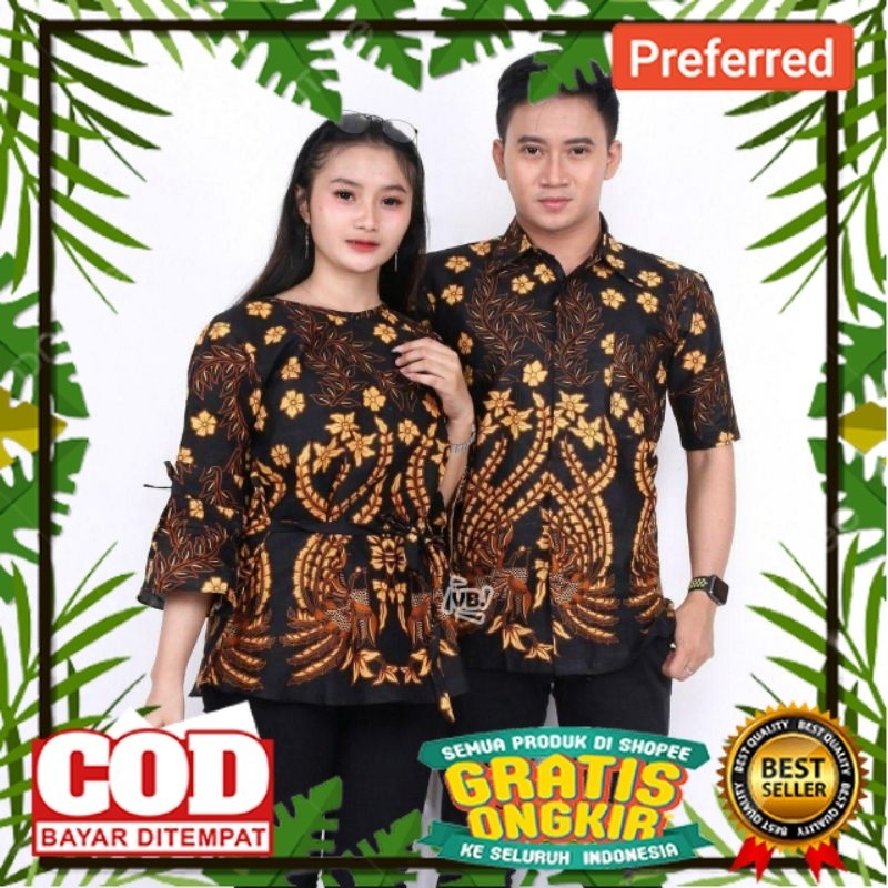 BAJU COUPLE SARIMBITAN BATIK HEM BATIK PRIA LENGAN PENDEK ATASAN BLUES BATIK WANITA SERAGAMAN BATIK 