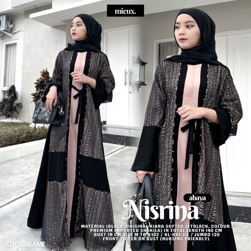 NISRINA ABAYA JETBLACK MIX SHAKILA PREMIUM BY MIEUX