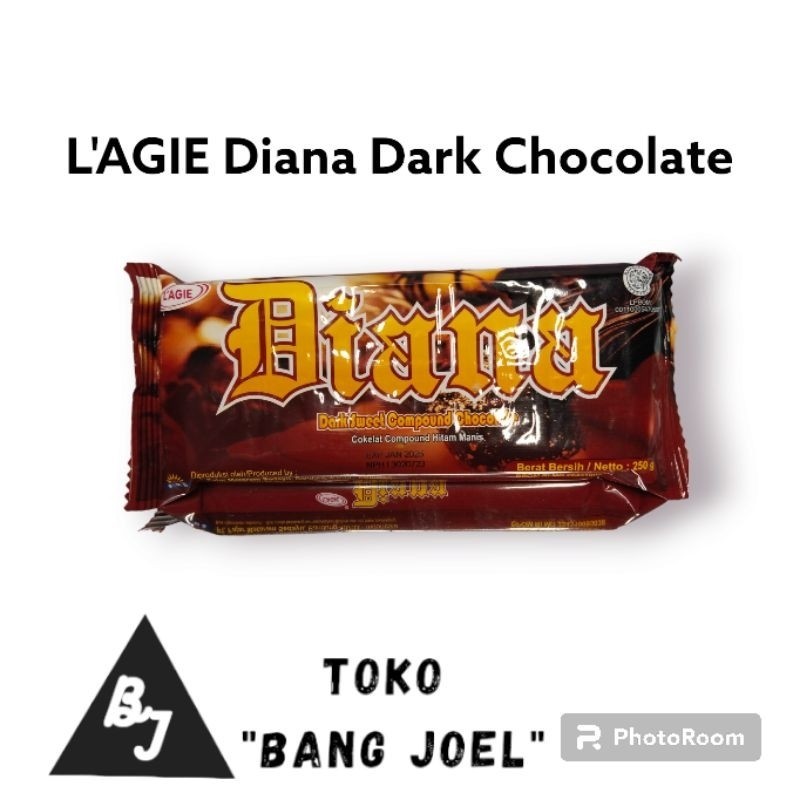 

L'AGIE Diana Dark Chocolate 250 Gram / Coklat Blok / Cokelat Batangan / Coklat legi / Diana / Kemasan Utuh Bukan Repack