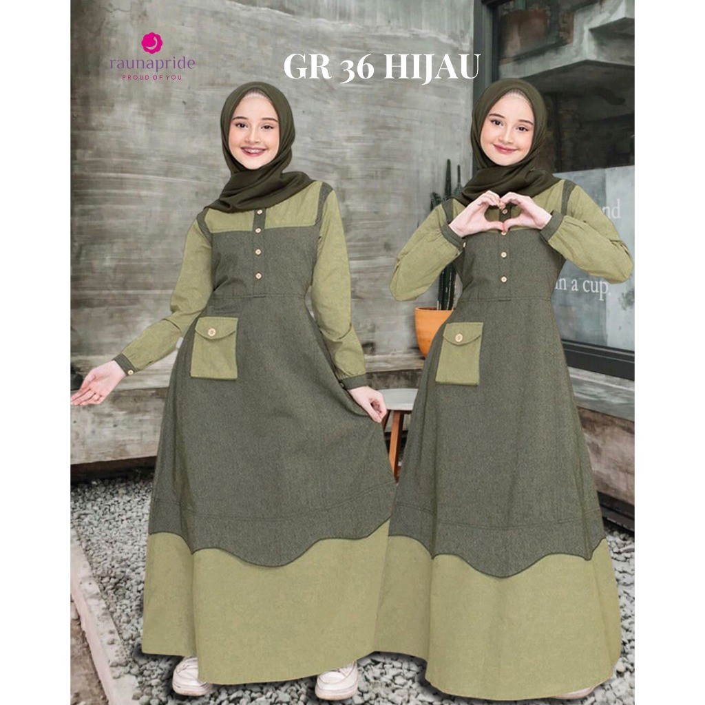 Baju Gamis Remaja Rauna RGR 36 Hijau / Fashion Muslim