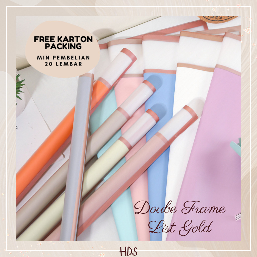

[20 LEMBAR] KERTAS CELLOPHANE FLOWER WRAPPING PAPER DOUBLE FRAME GOLD LINE CELLOPHANE PAPER WTERPROOF