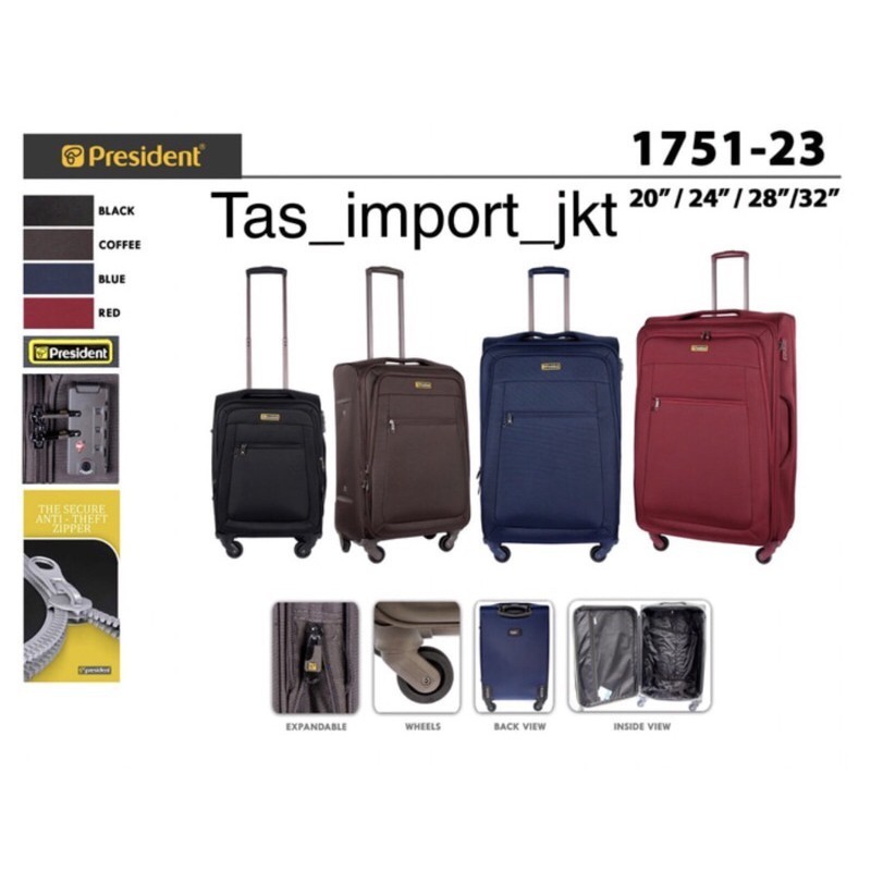 Koper President Bahan Kain Kanvas ORI - 1 set size 20", 24", 28", dan 32" inch