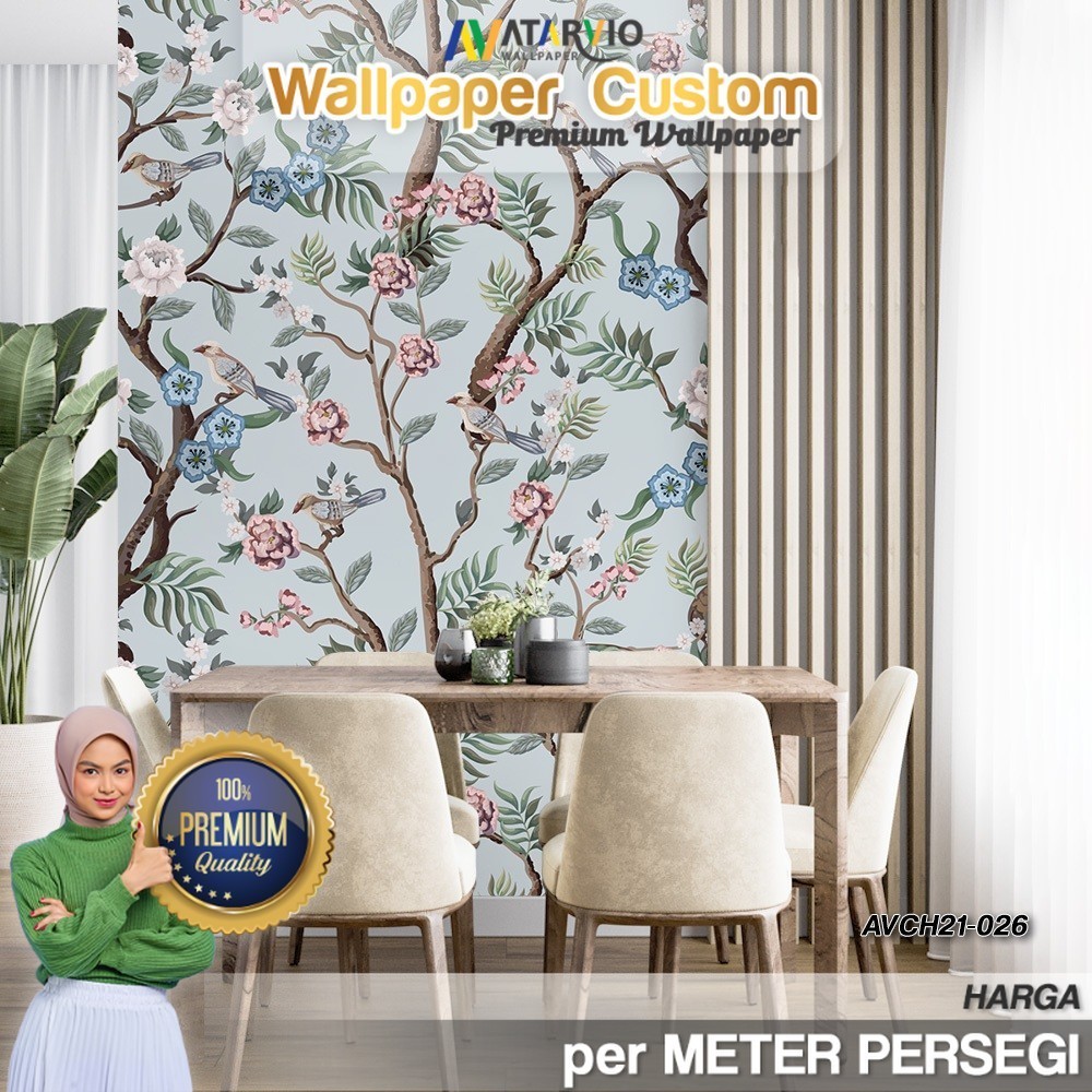 Wallpaper Dinding Custom | Wallpaper Dinding Ruang Makan | Wallpaper Dinding Motif Chinoiserie 1 | W