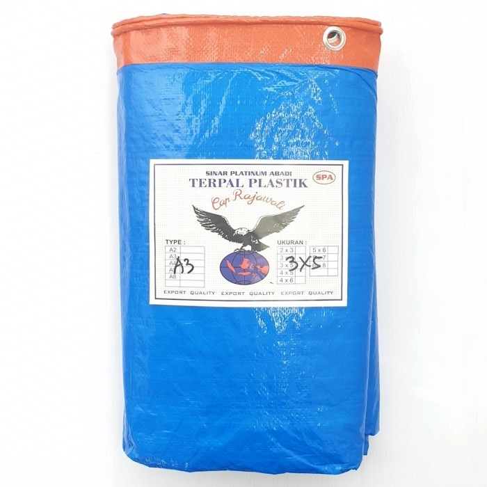 

Rajawali ORI 100% Super UV A5 3x5 Meter BIRU MUDA ORANGE Terpal Plstk