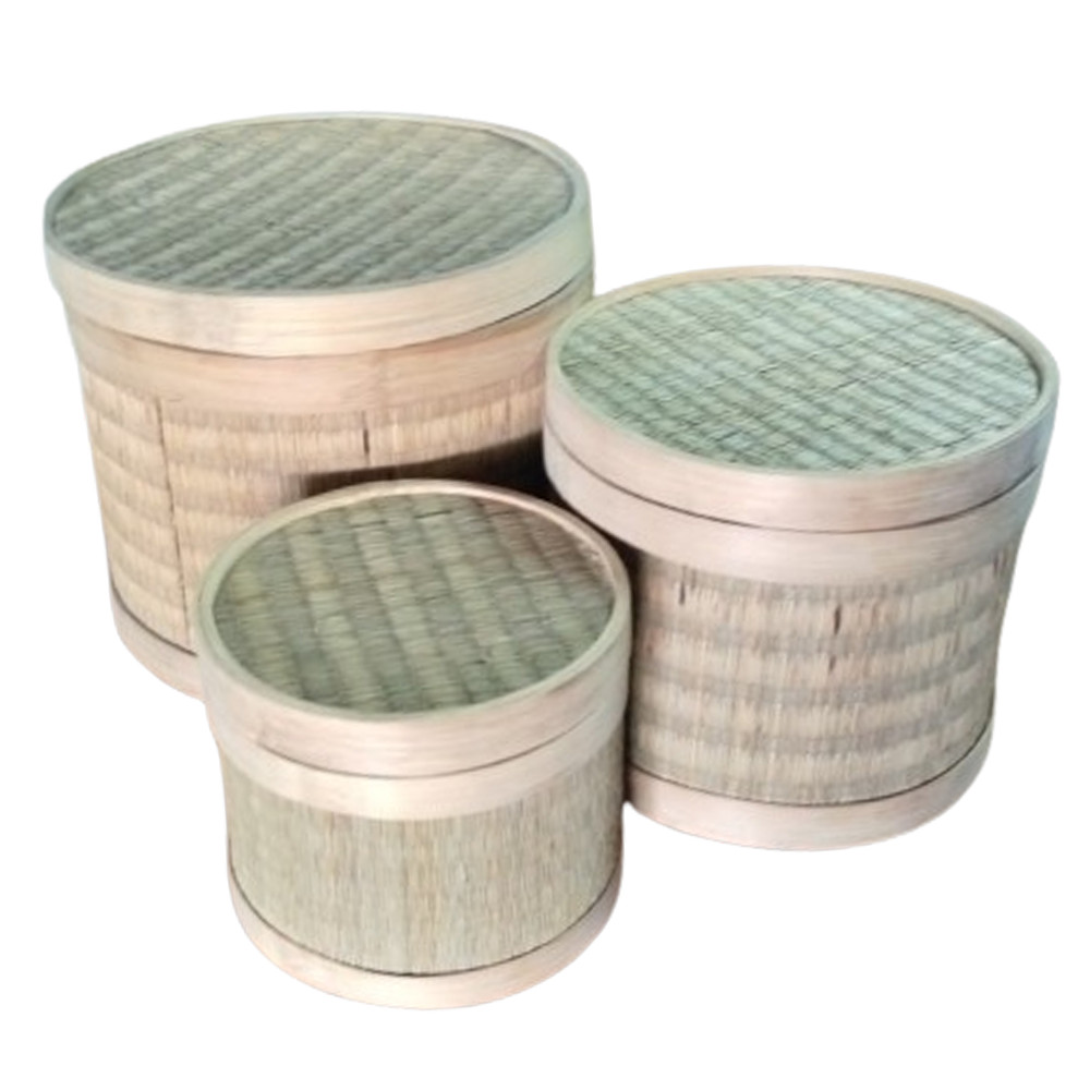 Keranjang Mendong Bundar Lis Bambu / Box Multifungsi / Kotak Serbaguna