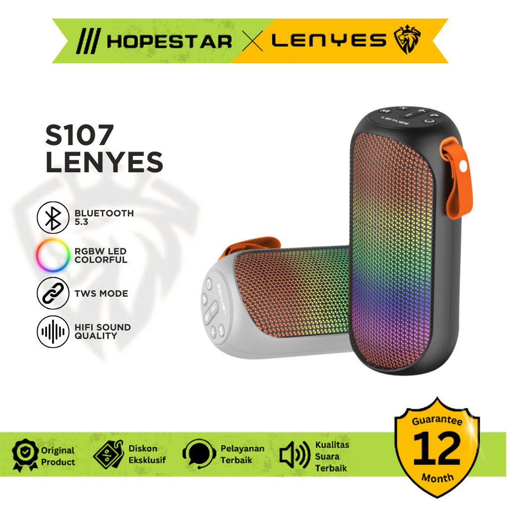 Lenyes S107 Speaker Bluetooth Portable Wireless TWS Premium Original